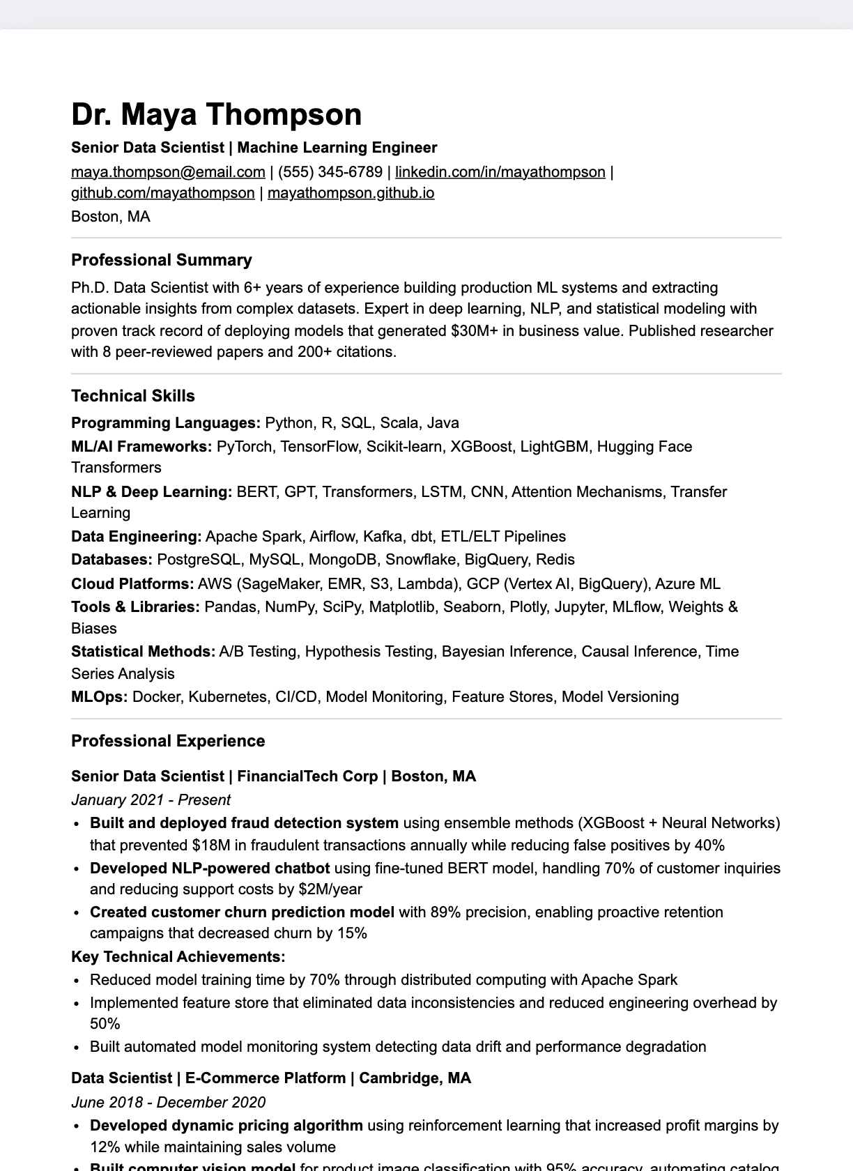 ATS Simple resume template preview