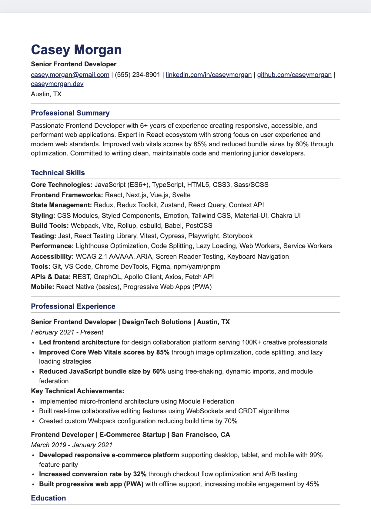 Clean Professional resume template preview