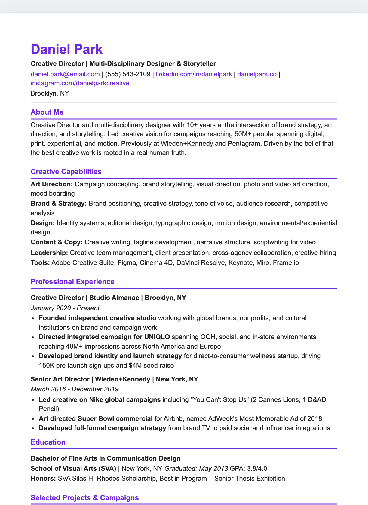 Creative Accent resume template preview