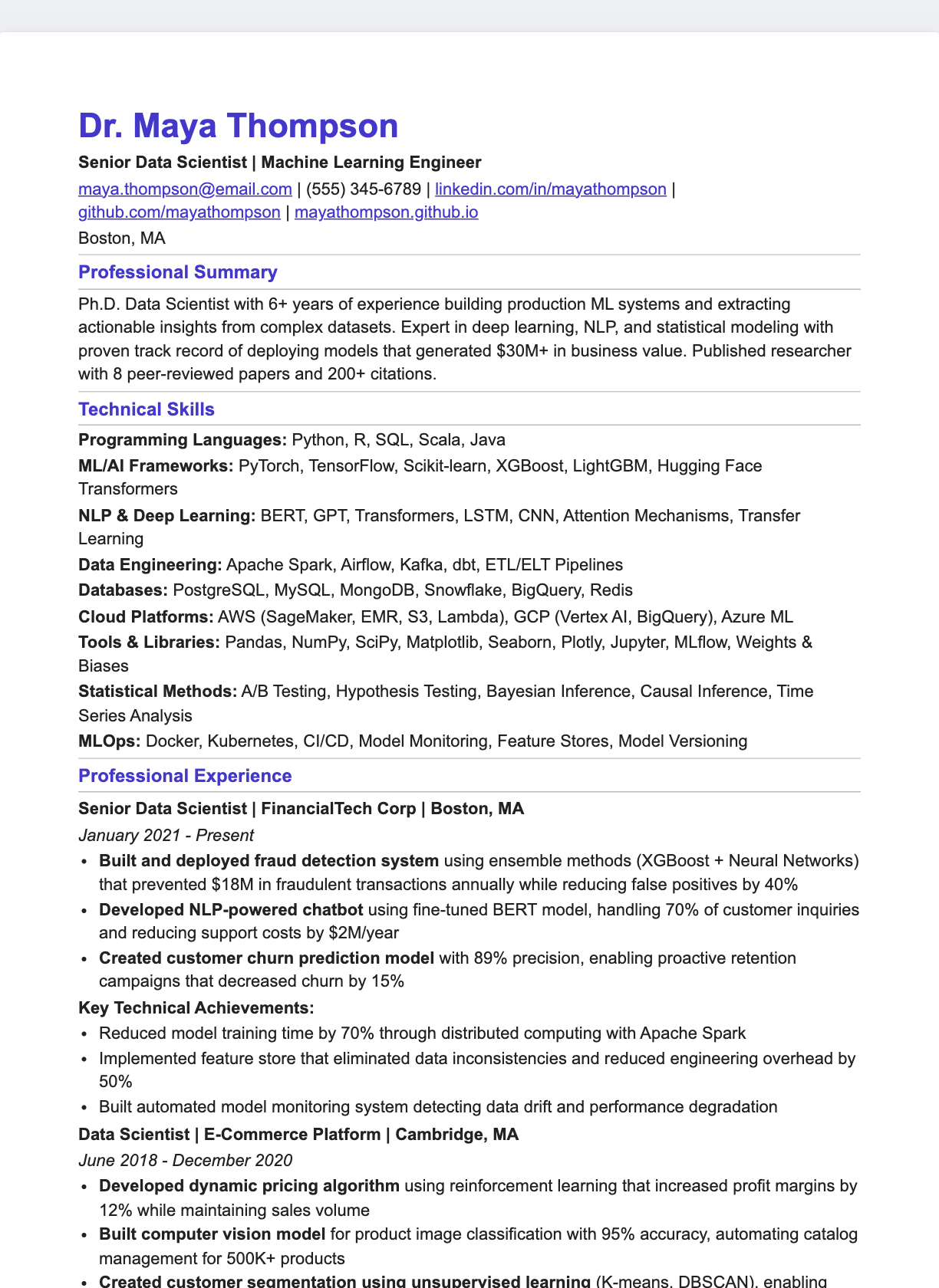 Data Driven resume template preview
