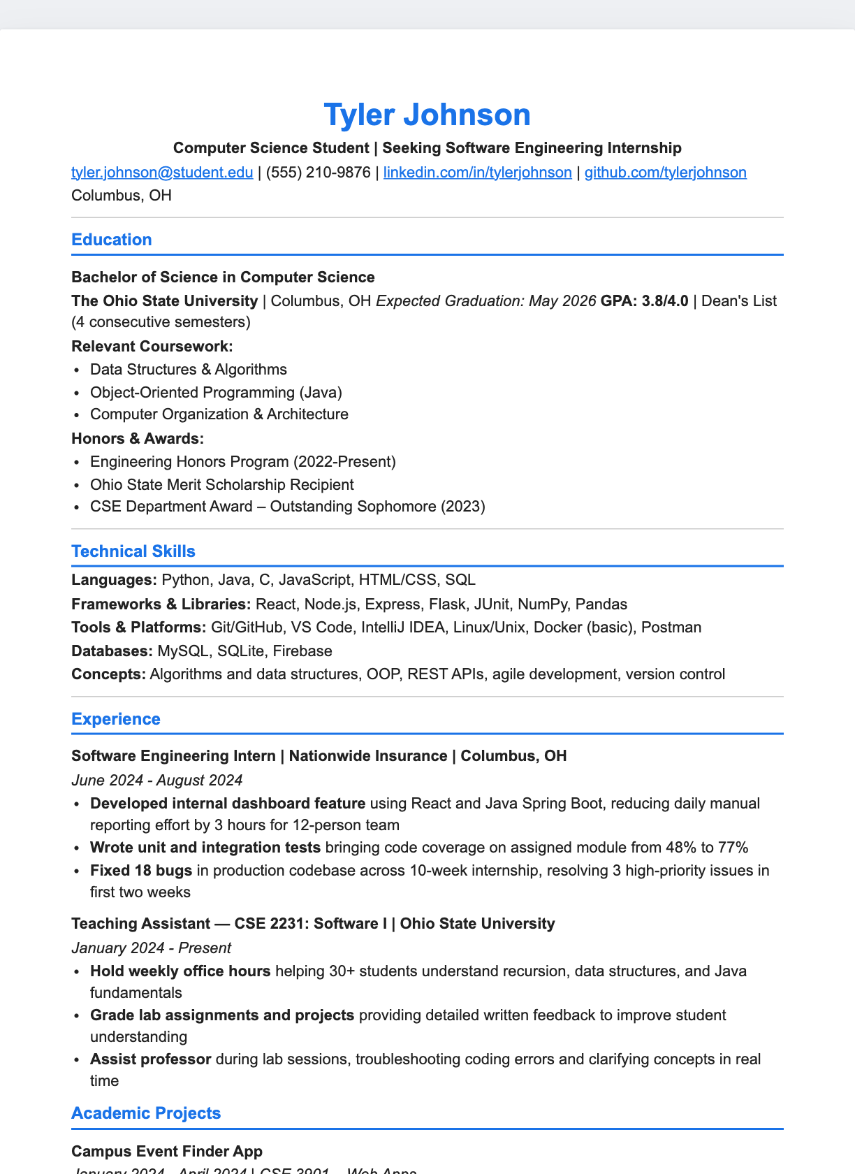 Entry-Level Friendly resume template preview