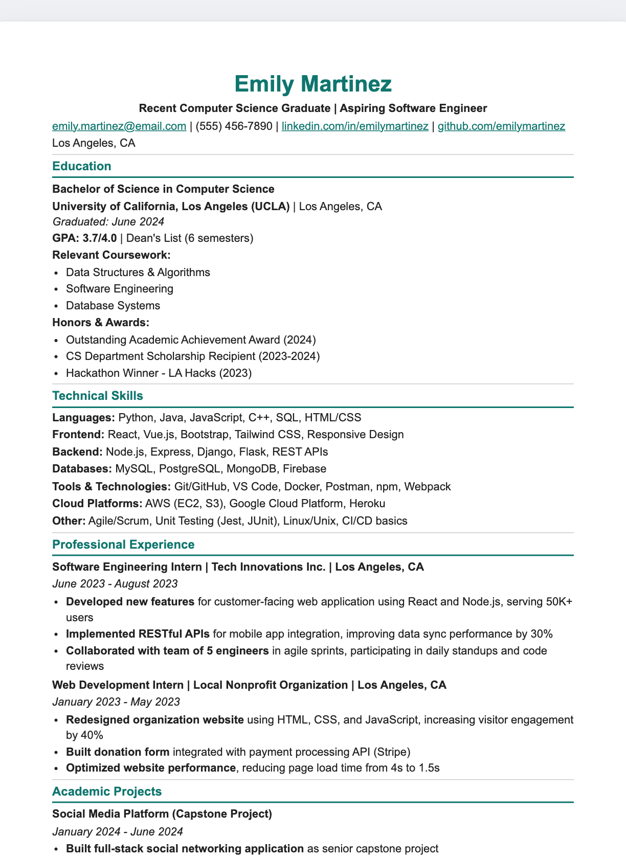 Graduate Clean resume template preview