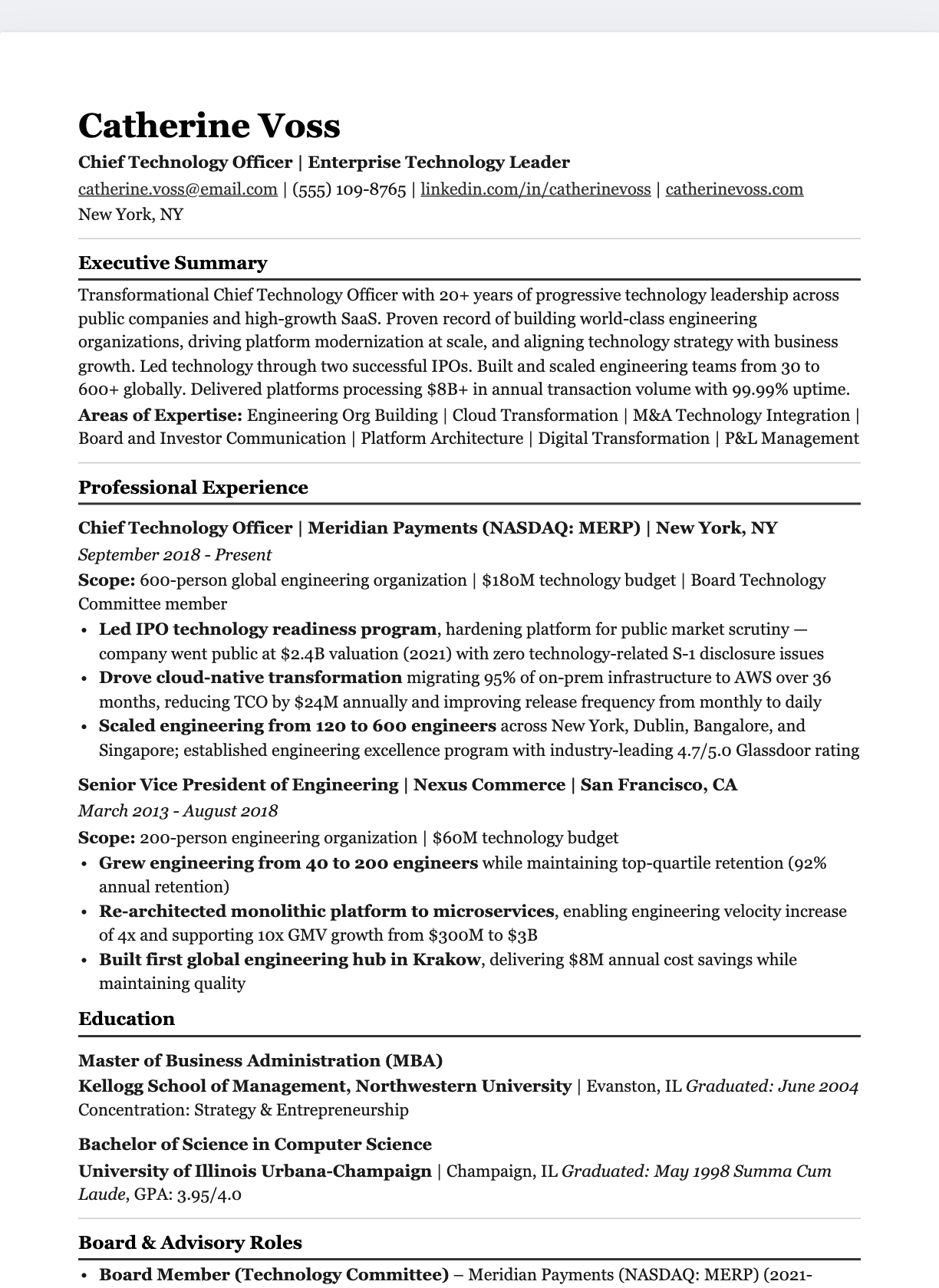 Serif Traditional resume template preview