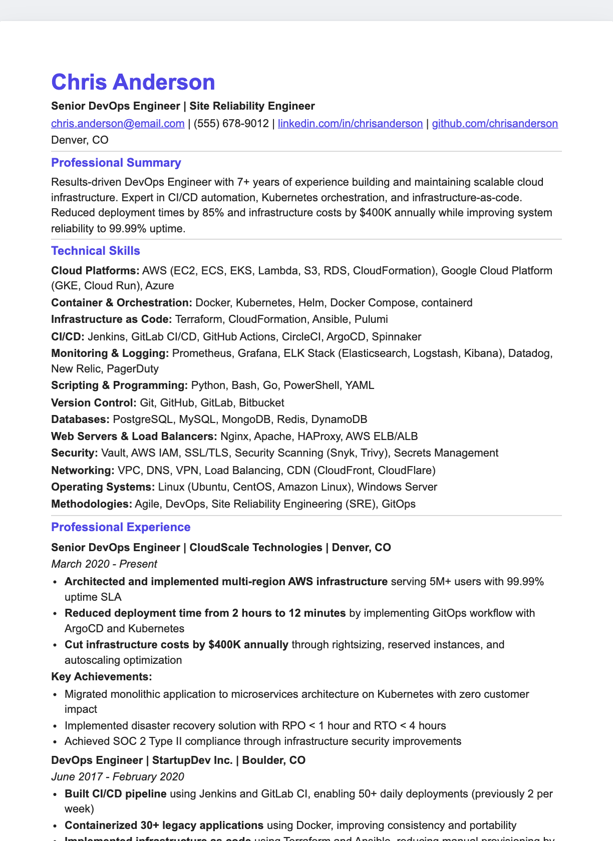 Tech Minimal resume template preview
