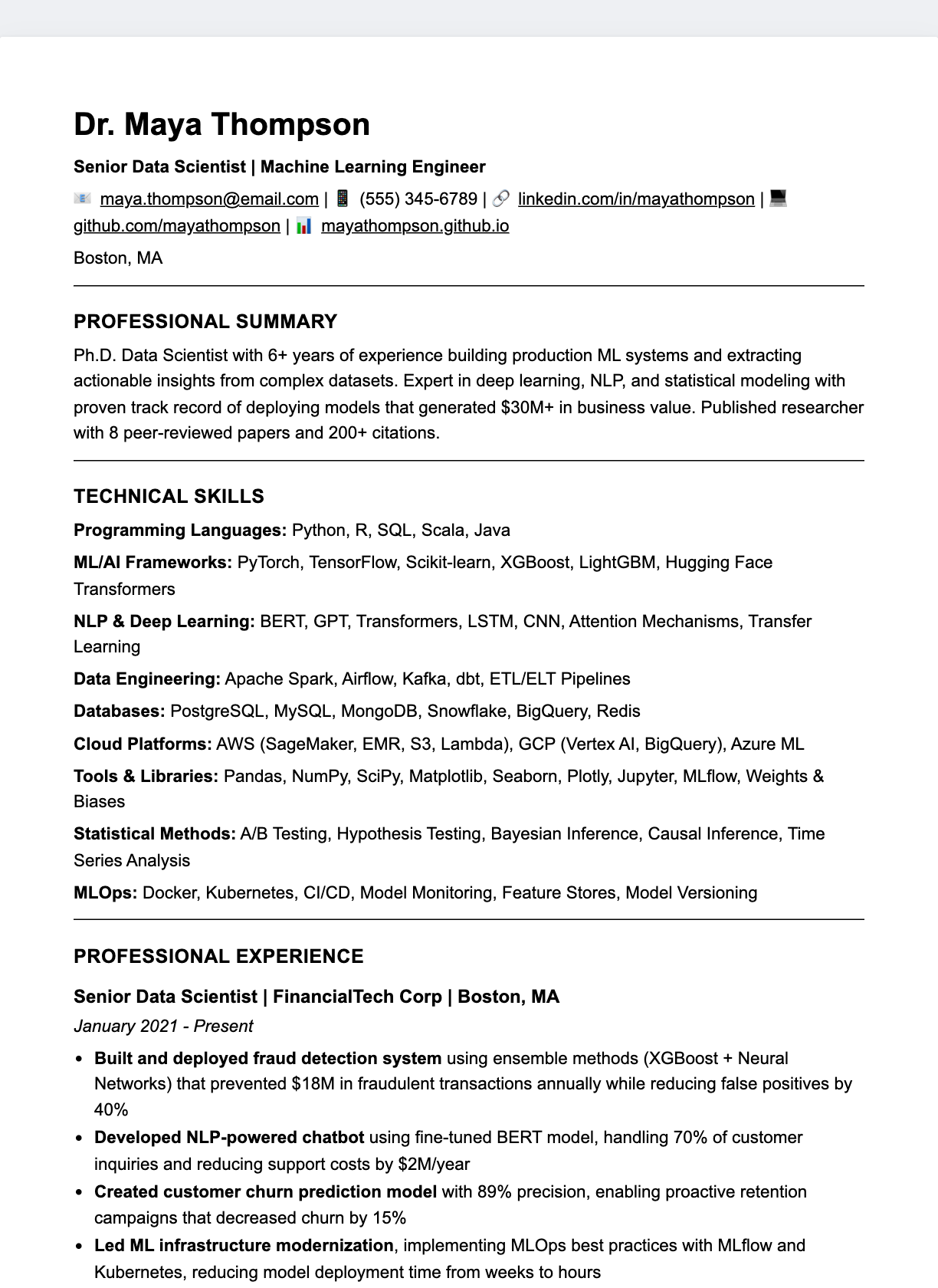 ATS Plain Text resume template preview
