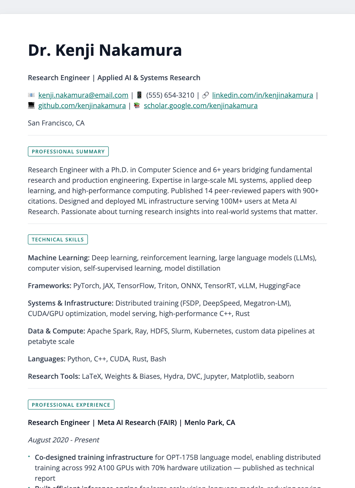 Badge Sections resume template preview