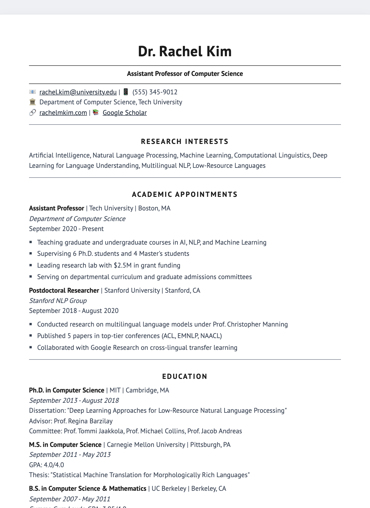 Centered Classic resume template preview