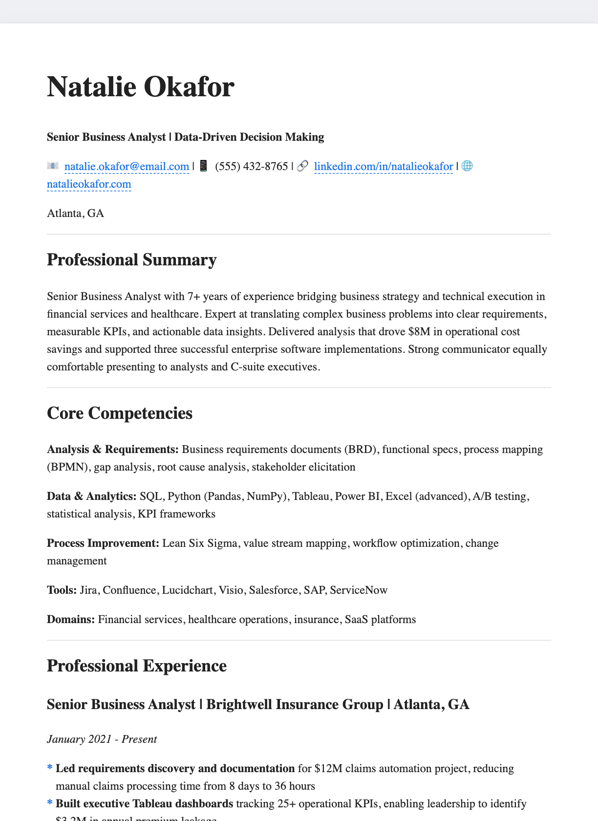 Classic Serif Accent resume template preview