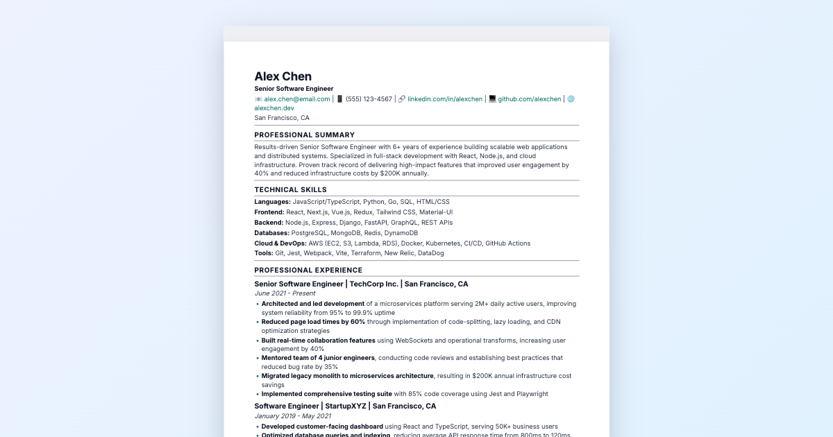 Compact Cv Format Compact One-Page HTML Resume Template — Free Download | Markdown Resume