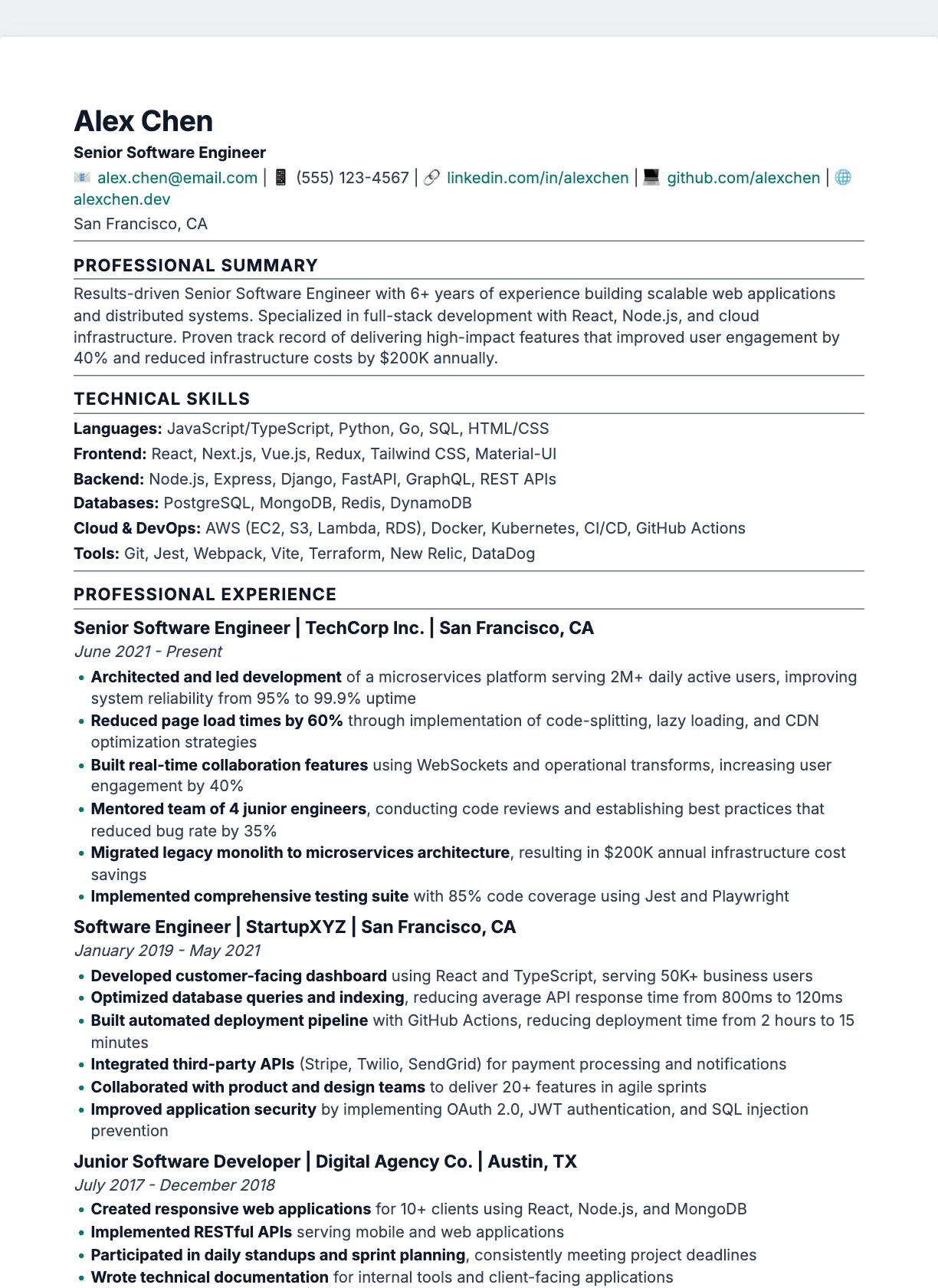 Compact One-Page resume template preview