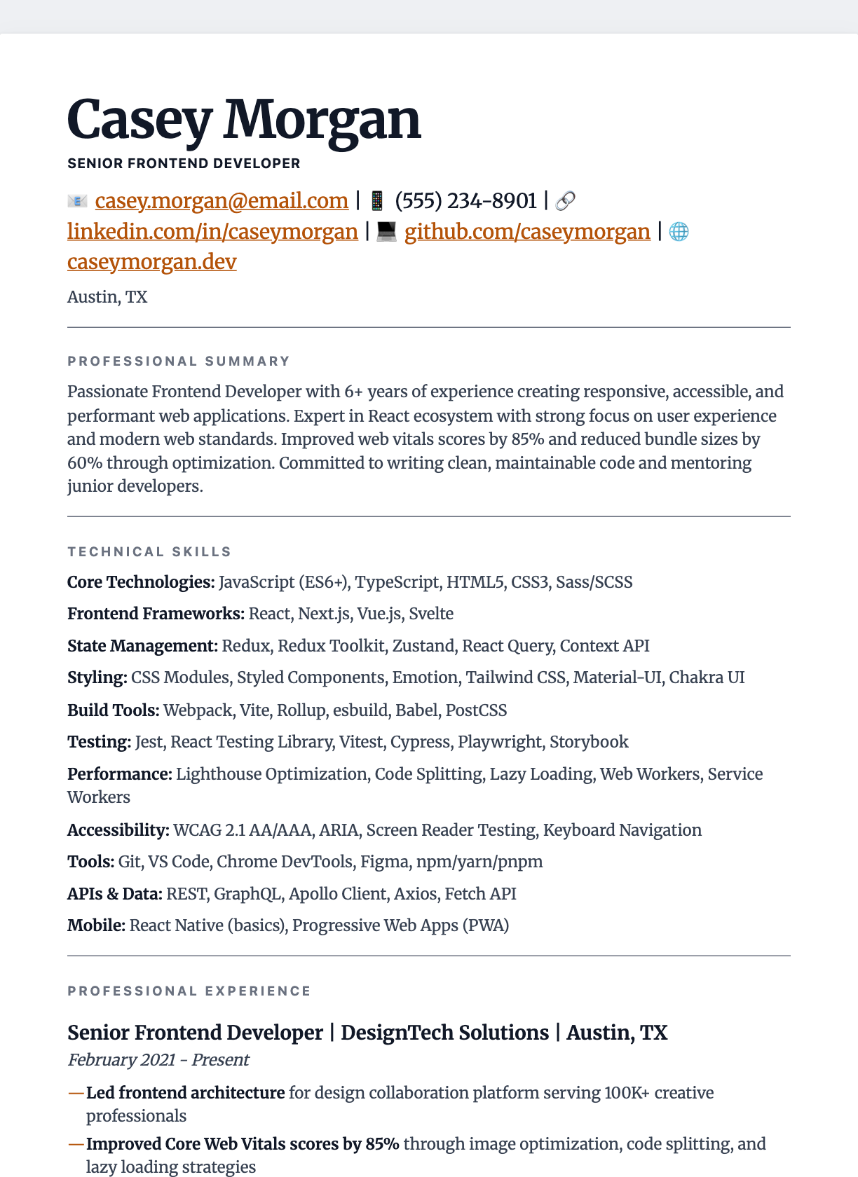 Editorial Display resume template preview