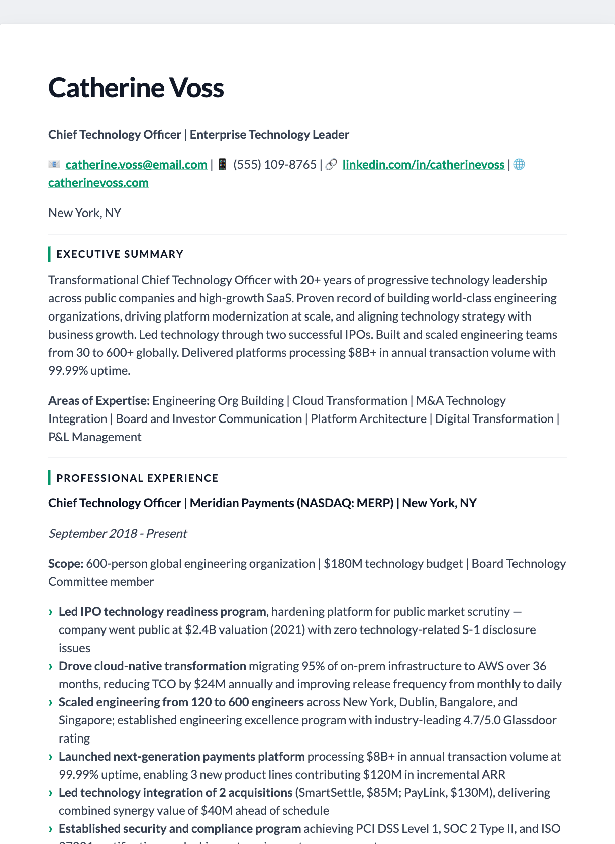 Executive Rule resume template preview