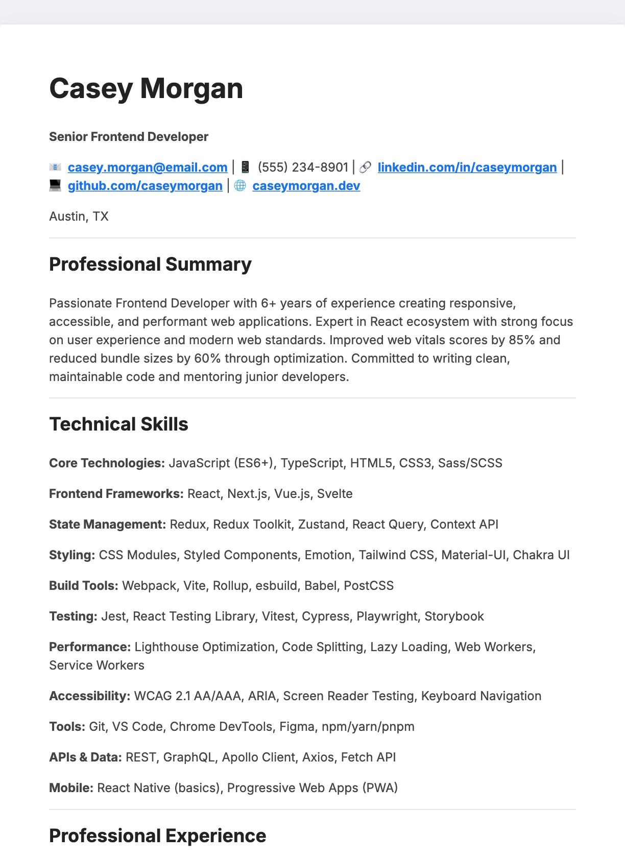 Minimal Blue resume template preview