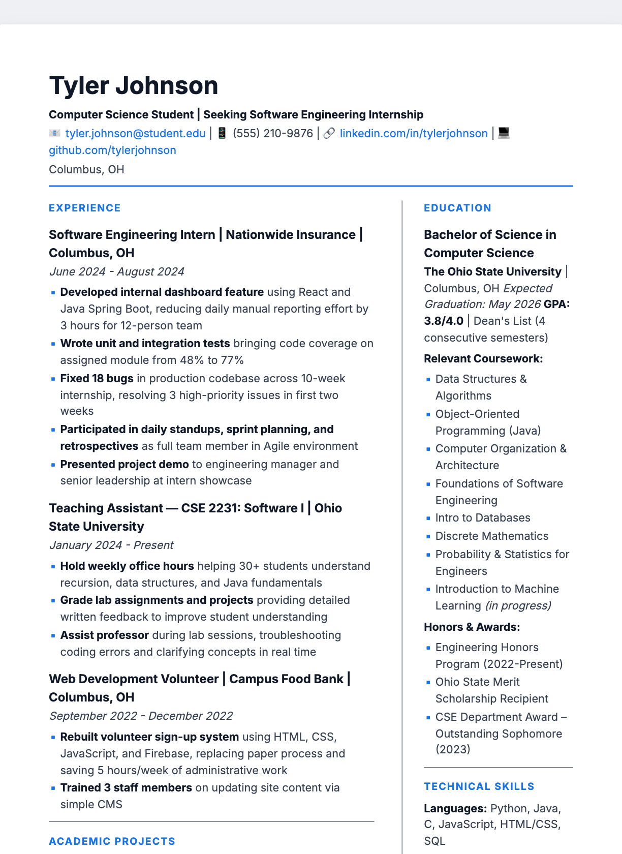 Two-Column Professional resume template preview