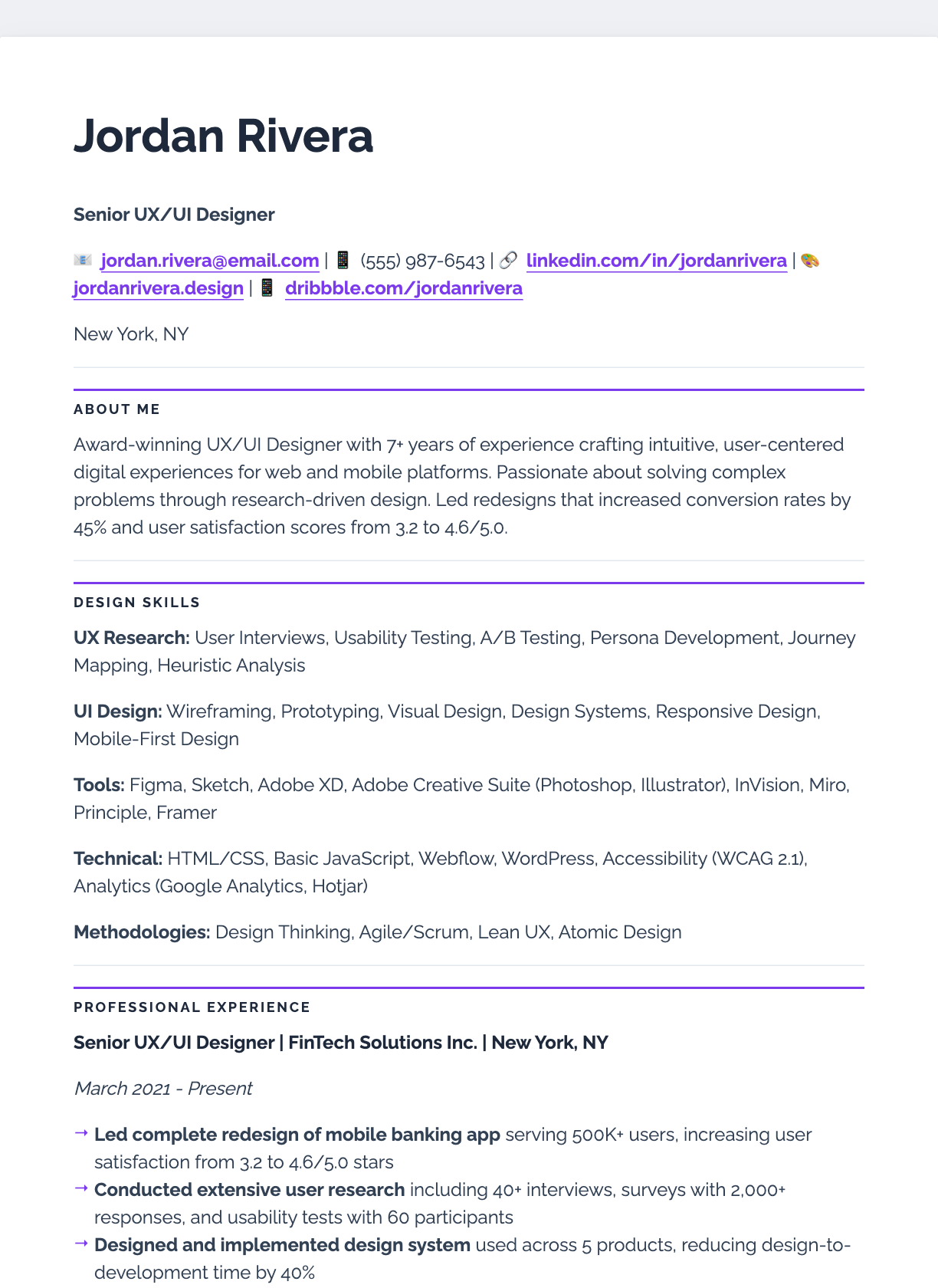 Typographic Violet resume template preview