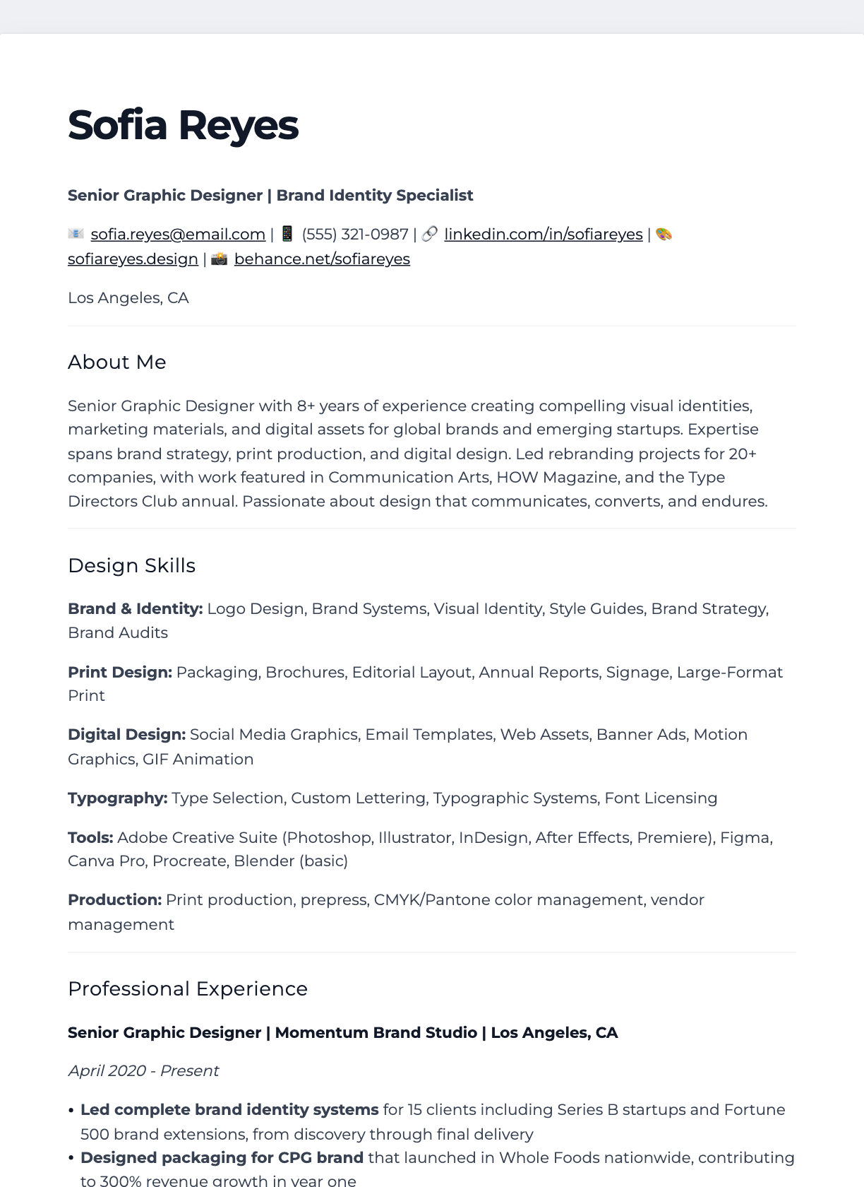 Ultra Minimal resume template preview