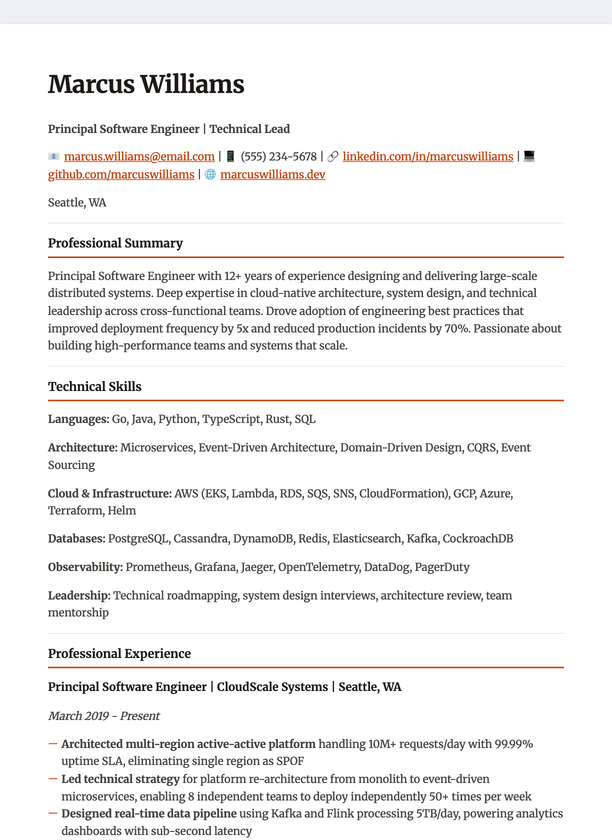 Warm Editorial resume template preview